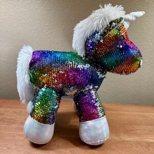 Rainbow/Silver Flip Sequin Plush Unicorn Stuffed Animal